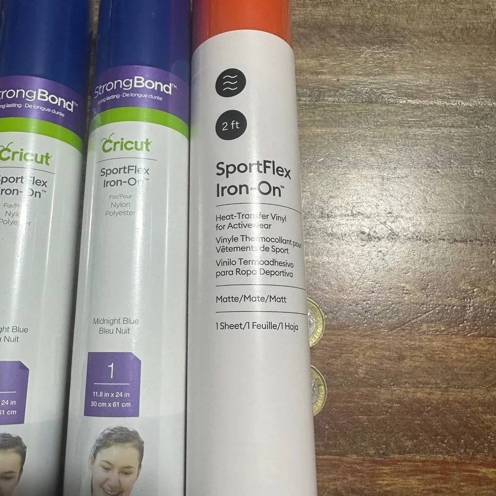 Cricut SportFlex Iron-On HTV Bundle Midnight Blue and Orange 11.8x24 3 Rolls